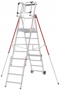 Platformladder voor veiligwerken op hoogte met en ladder