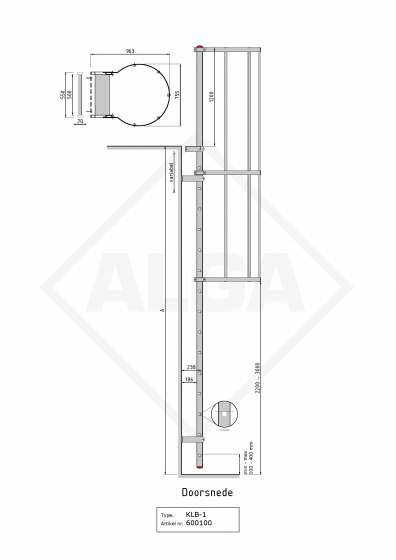 Kooiladder KLB-114 met uitstaptrede