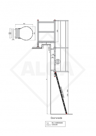 Kooiladder met aanhaakladder KLC-A-107