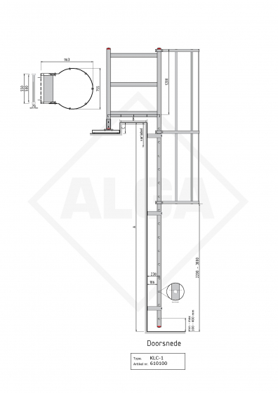 Kooiladder KLC-113 met passage bordes