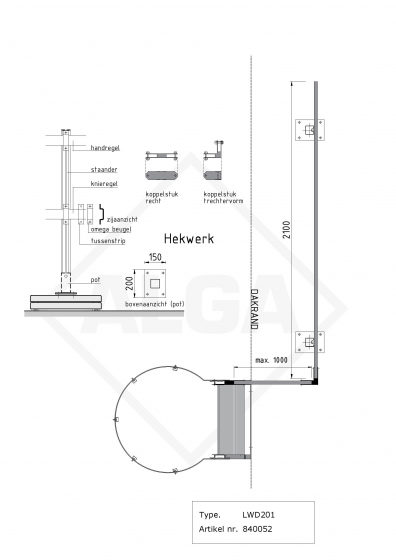 Hekwerk dakrand meelopend lengte 2,10 meter (enkel)