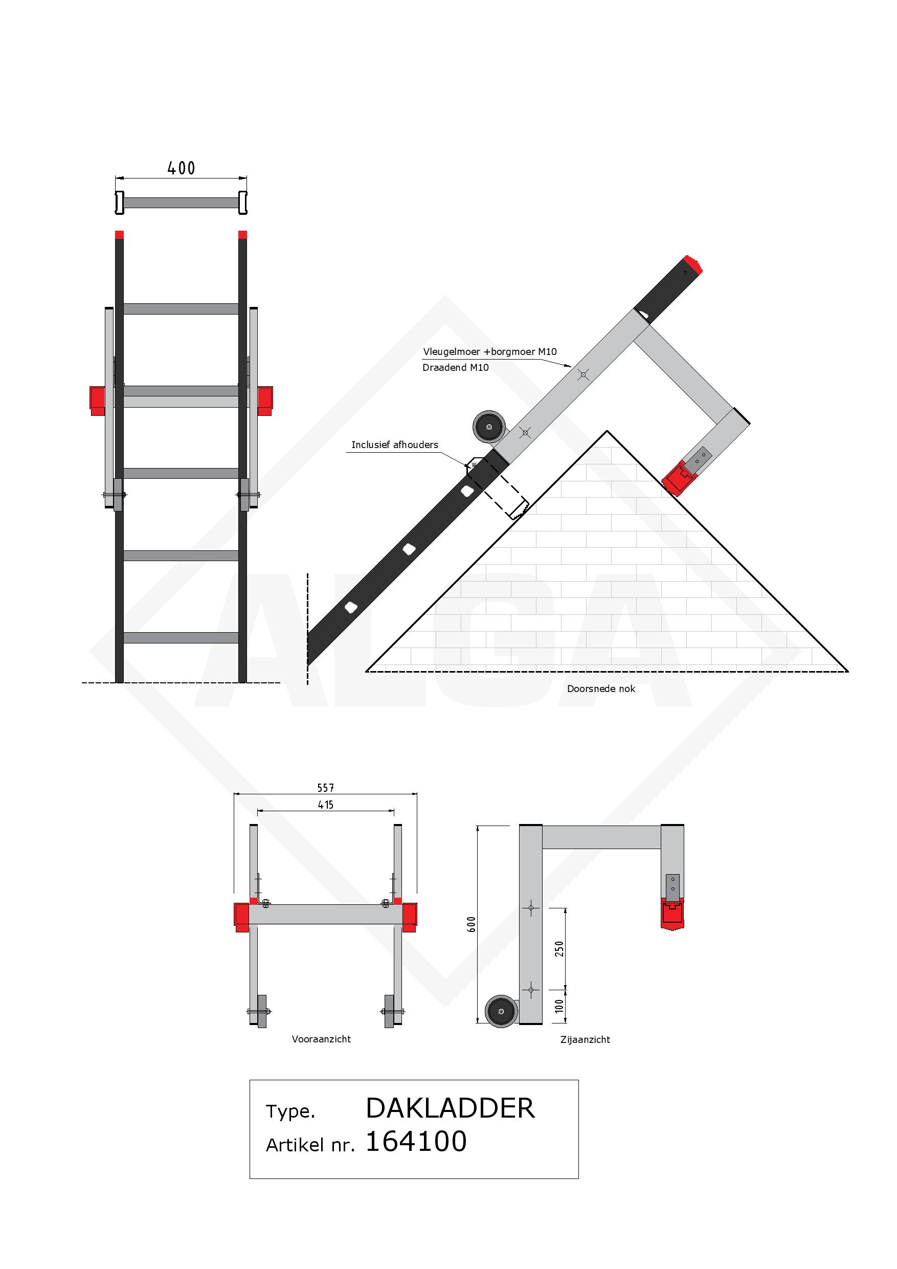 Dakladder 1x18 met nokhaak Veilig werken op schuine daken